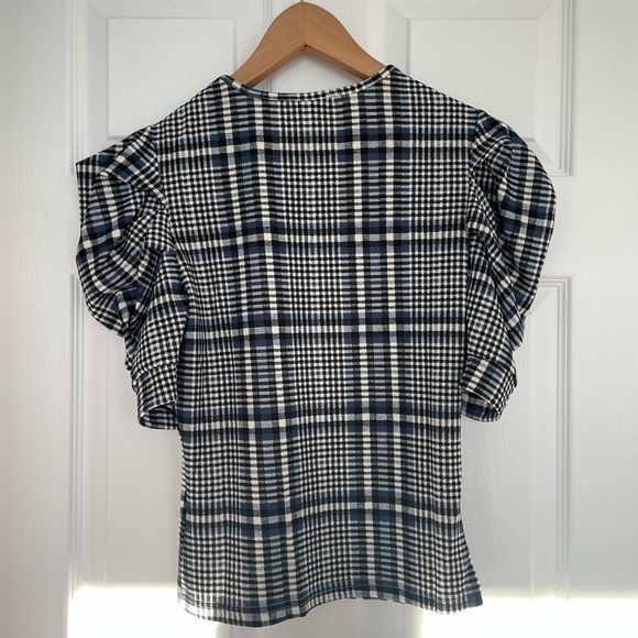 Plaid Puffer Shoulder Blouse - Picture 2 of 5